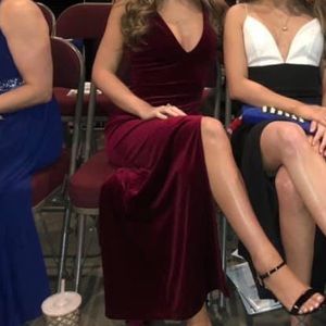 Wine colored velvet gown with slit. Worn once